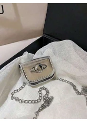 One Piece Mini Pu Flip Crossbody Bag Stylish And Simple Design Fashionable And Personalized Celebrity Decoration Planet Printed Mini Lipstick With Chain Bag Mini Wallet Crossbody Waist Bag Chain Decor