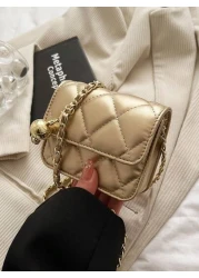 Spring And Summer Simple And Versatile High End Texture Rhinestone Embroidered Gold Ball Chain Strap Can Be Worn Over Shoulder Armpit Mini Bag