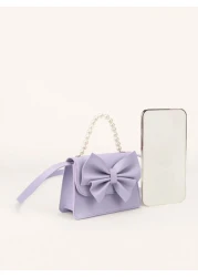 1pc Girls Lovely Mini Dual Fabric Bow Knot Handbag Crossbody Bag For Everyday Outfits