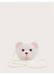 1pc Plush White Bear Shoulder Bag With Zipper Closure Suitable For Boys Girls Casual Daily Outfit