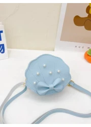 Girls Faux Pearl Bow Decor Dome Bag Mini Blue