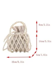 1 Piece Of Girl s Fishnet Shaped Mesh Pearl Drawst Ring Drawstring Closure Fashionable Princess Porta Ble Hollow Beaded Children s Crossbody Bag Suita Ble For Children s Dressing Or Daily Use In Sprin