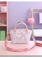 Sanrio حقيبة كتف وحقيبة مكياج ذات حزام كروس للأطفال بشخصيات Sanrio قطعة واحدة