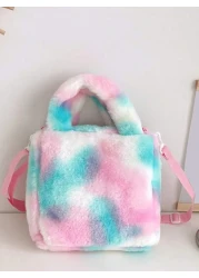 1pc Cartoon Plush Shoulder Bag Cute Unicorn Girls Crossbody Bag Tie Dye Gradient Color Plush Unicorn Style Handbag With Zipper Closure For Girls Simple Style Suitable For Trips Study Shopping Comes Wi