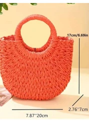 حقيبة قش مزينة بأزهار اصطناعية، حقيبة نسائية على شكل هلال، حقيبة يد قابلة للحمل عبر الجسم، حقيبة للشاطئ