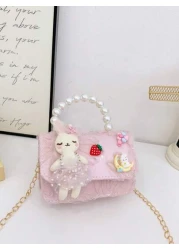 1 حقيبة صغيرة للأطفال الصغار حقيبة لؤلؤ يمكن قلب الحقيبة، حقيبة أميرة ذات سلسلة، حقيبة كتف مربعة صغيرة، حقيبة