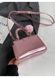 Solid Color Pu Leather Mini Children s Handbag With Metallic Texture