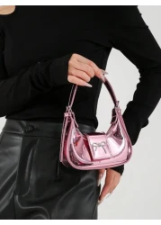 Girls Fashionable Glossy Handbag Coin Purse Butterfly Decor Small Crossbody Bag