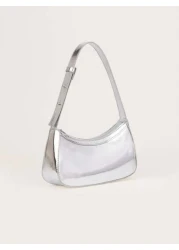 1 حقيبة يد من المرآة الفضية، حقيبة جلد لامعة انعكاسية، حقيبة كتف