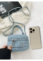 Children Denim Handbag Chain Messenger bag Box bag Lightweight Mini Handbag Zipper Rhombic lattice Quilting Small square bag Cute Vintage Casual Small bag Suitable for primary school boys and girls