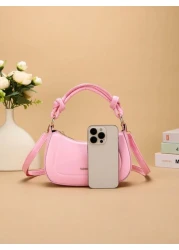 1pc PU Solid Color Fashion Handbag With Zipper Closure Shoulder Crossbody Bag Suitable For Daily Use And Outings
