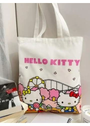 Sanrio Cartoon Sanrio Hello Kitty Kuromi New Large Capacity Commuting Canvas Bag Girls Anime Kawaii Cartoon Pattern And Stylish School Design