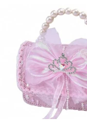 1pc Kids Bow Knot Crown Decor Handbag Pearl Accent Tassel Pouch For School Work Travel
