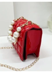 Mini Faux Pearl Decor Quilted Chain Crossbody Bag Quilted Square Bag With Faux Pearl Top Handle Chain Shoulder Purse Gift Holiday Vacation Perfect Fit Perfect For Shopping Traveling Fashionable Simple