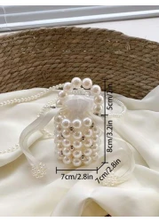 Girls Faux Pearl Beaded ABS Drawstring Satchel Bag