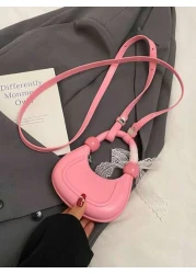 1pc New Fashion Solid Color Simple Crescent Moon Handbag Mini Crossbody Bag