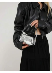 Girls Fashion Glossy Handbag Solid Color Molded Flap Underarm Bag