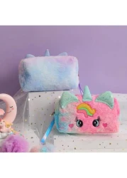 Cartoon Unicorn Plush Cosmetic Bag With Big Eyes Girls Cute Handbag For Toiletries Stationery Pen Case Kids Coin Purse Random Color