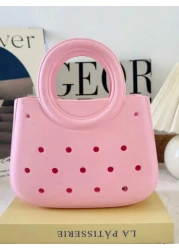 1pc EVA Solid Color DIY Hollow Out Tote Bag Waterproof Storage Basket Beach Bag Fashion Handbag