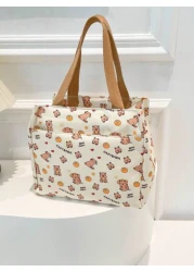 1pc Cute Capybara Printed Nylon Bag Ins Large Capacity Handbag Niche Versatile Shopping Bag Lunch Bag Lunch Box Bag Hand Held Lunch Bag Handbag Smooth Zipper Suitable For Going Out Shopping Daily Use