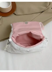 1 Pc Cute Mini Kids Pink Big Bow Soft Plush Handbag Fall Winter Pearl Shoulder Strap Crossbody Bag Lightweight Square Bags For Girls Students For Festivals Vacation Holiday Fashion Accessory