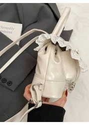 1pc New Fashionable Dual Tone Floral Trim Handbag Waterproof Light Weight Suitable For Commute And Outdoor Use