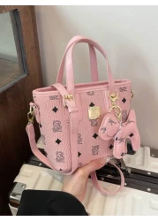 1PC Handbag Fashion Texture Letter Cute Cartoon Bear Print Popular Bucket Bag Korean Small Bag Multifunctional One Shoulder Crossbody Girl s Bag Suitable For Teenagers Going Out For Camping Travel Use