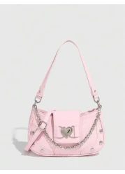 Fashion Y2k Style Women Shoulder Bag With Three Straps Water Resistant Handheld Or Cross Body PU Leather Bag Casual Love Shaped Bag For Various Occasions Including Females Girls Students Young Profess