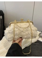 قطعة واحدة من حقائب فتاة راقية جديدة جذابة ذات تطريز بتلات ، مصنوعة من نايلون بسلسلة ذهبية، تصميم أنيق جديد، أ