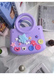 1pc EVA Solid Color Waterproof DIY Tote Bag Beach Basket Fashionable Hollow Out Travel Handbag