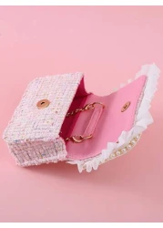 قطعة واحدة، حقيبة يد مزخرفة بوحدات معدنية وزهور مكشكشة وأوراق وخرز ومطرزة بخيوط مطاطية للفتيات، مناسبة للاست