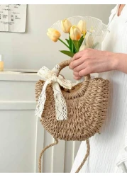 1pc Girls Vacation Style Drawstring Pockets Shoulder Handbag Casual Crossbody Bag Suitable For Summer Vacation