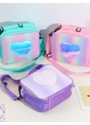 Holographic Lunch Bag Rainbow Thermal Insulated Bag Outdoor Picnic Bento Box Takeaway Bag Simple Shoulder Bag For Girls