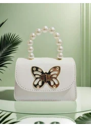 حقيبة يد جديدة على شكل فراشة مرصعة باللؤلؤ للأطفال، هدية عطلة نهاية الأسبوع، محفظة أنيقة على شكل قفل فراشة من