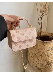 1 Piece Of Fashionable And Simple Printed Cute Handbag Letter Embossed Versatile Mini Handbag Small Square Bag Fashionable Lipstick Bag Pu Material With Fashionable Chain Shoulder Strap Magnetic Buckl