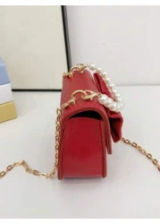 1pc Flap Closure Pu Korean Version Ins Little Girl Bag Fashion Solid Color Cute Bow Sweet Flap Princess Mini Bag Accessories Small Bag Coin Purse Suitable For All Occasions Faux Pearl Handbag Small Sq