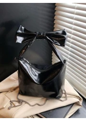1pc Pu Sweet And Cute Princess Style Bow Solid Color Handbag Korean French Exquisite Aesthetic Niche Design Comfortable Chain Shoulder Messenger Bag Versatile Casual Highly Attractive Bag Suitable For