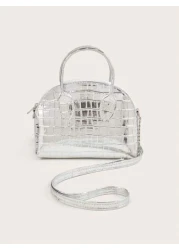 1pc Girls Crocodile Grain PU Shell Handbag Minimalist Chain Shoulder Crossbody Bag