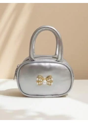 Children s Bag With Pearl Rhinestone Bow Decor Fashion New Style Girls Handbag Holiday Gift Princess Mini Bag Coin Purse Simple Small Round Bag