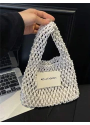 حقيبة يد صغيرة مصنوعة من النايلون مع إغلاق مفتوح، نسيج مجسم مثقب صيفي، حقيبة جيب للهاتف المحمول، مريحة ومناسب