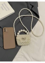 Versatile Mini Retro Girl Crochet Faux Pearl Beaded Bag
