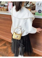 حقيبة جديدة مصدرة للأطفال ، حقيبة كتف للبنات ، حقيبة كتف صغيرة ناعمة ذات لون أحادي بملمس جلد التمساح وبشكل قلب