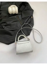 1pc Pu Magnet Closure Fashion Sweet Cute Bow Pearl Handbag Fashion Chain Shoulder Crossbody Evening Bag Niche Design Comfortable Shoulder Strap Versatile And Not Picky Suitable For Dinner Outing Play
