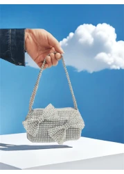 حقيبة أميرة ربطة عنق دائرية مرصعة بالراين ستون للأطفال، محفظة هدايا حفلات بنات بريق الألماس للأطفال