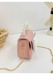 1pc New Fashion Pearl Handbag With Strap Butterfly Decor Mini Cross Body Bag