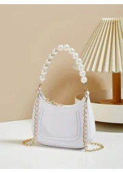 Mini Underarm Bag For Toddler Girls Pearl Decor Zipper Closure Handbag Lovely Gift Bag For Girls
