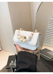 1pc Crocodile Pattern Jelly Bag Children s Handbag Coin Purse Pearl Crossbody Small Bag Exquisite And Fashionable Pearl Handbag Small Square Bag Suitable For Girls To Go Shopping Daily Use Attend Part