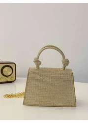 1 Pc New Style Girl s Fashionable Sequin Knotted Handbag Pu Material Magnetic Buckle Light And Fashionable Simple Business Style A Must Have For Daily Shopping And Commuting