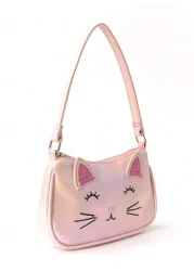 1pc Children Girl Mini Cute Cat Embroidered Handbag Shoulder Bag Suitable For Little Girl Kindergarten Elementary School Students Daily Outdoor Travel Festivals Gift
