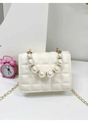 1 Piece Pu Magnetic Buckle Niche Design Solid Color Square Mini Pearl Handbag Ins Korean Exquisite Chain Shoulder Messenger Bag Shoulder Strap Comfortable Smooth And Versatile Suitable For Daily Outin